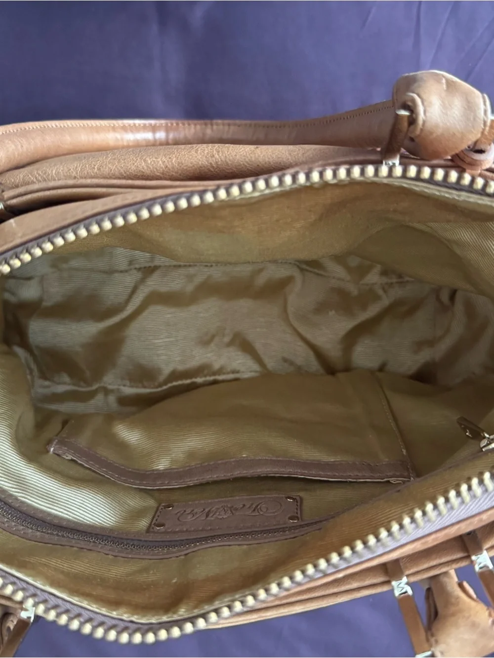 Tre Vero Cognac Leather Satchel with Gold Hardware